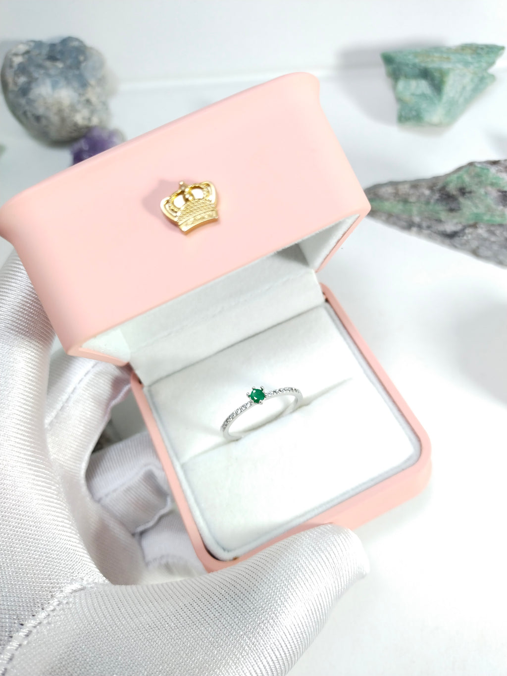 Anillo esmeralda natural 3mm Oro blanco con plata certificado cali argolla
