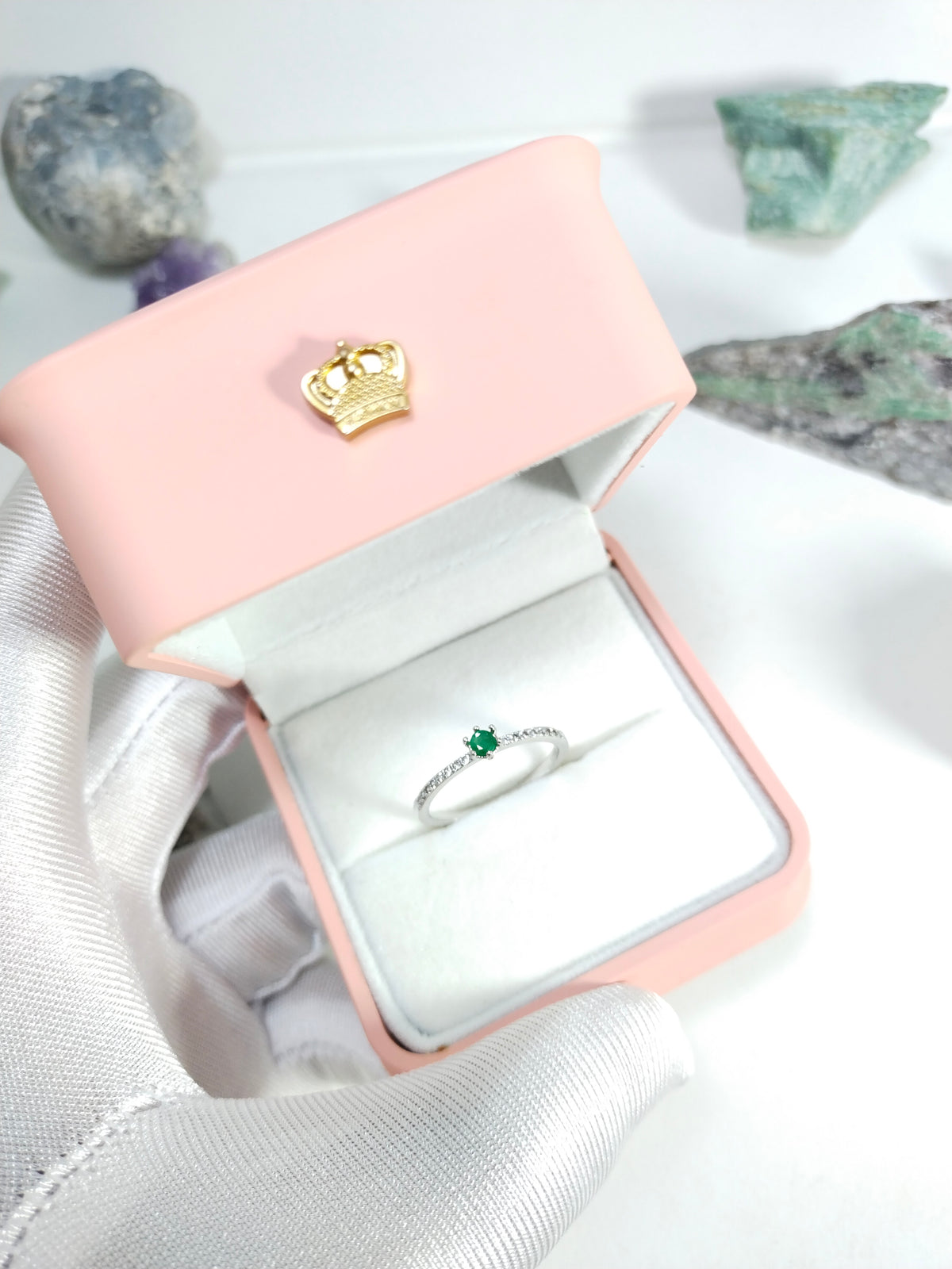 Anillo esmeralda natural 3mm Oro blanco con plata certificado cali argolla