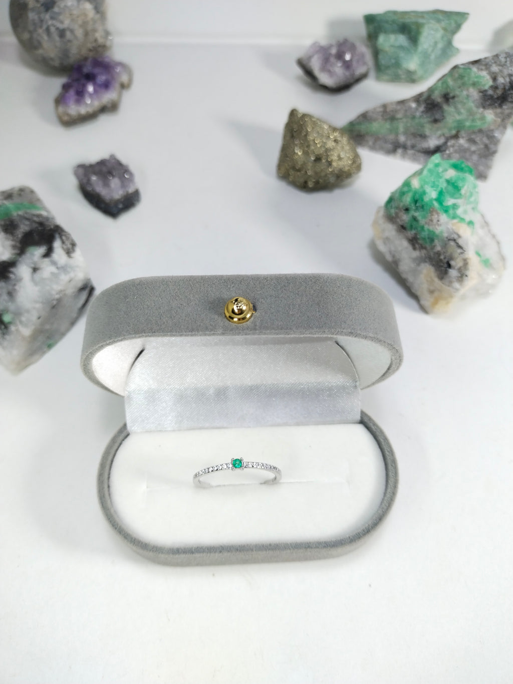Anillo esmeralda natural certificado 2mm Joyeria acendrado Cali oro blanco con plata