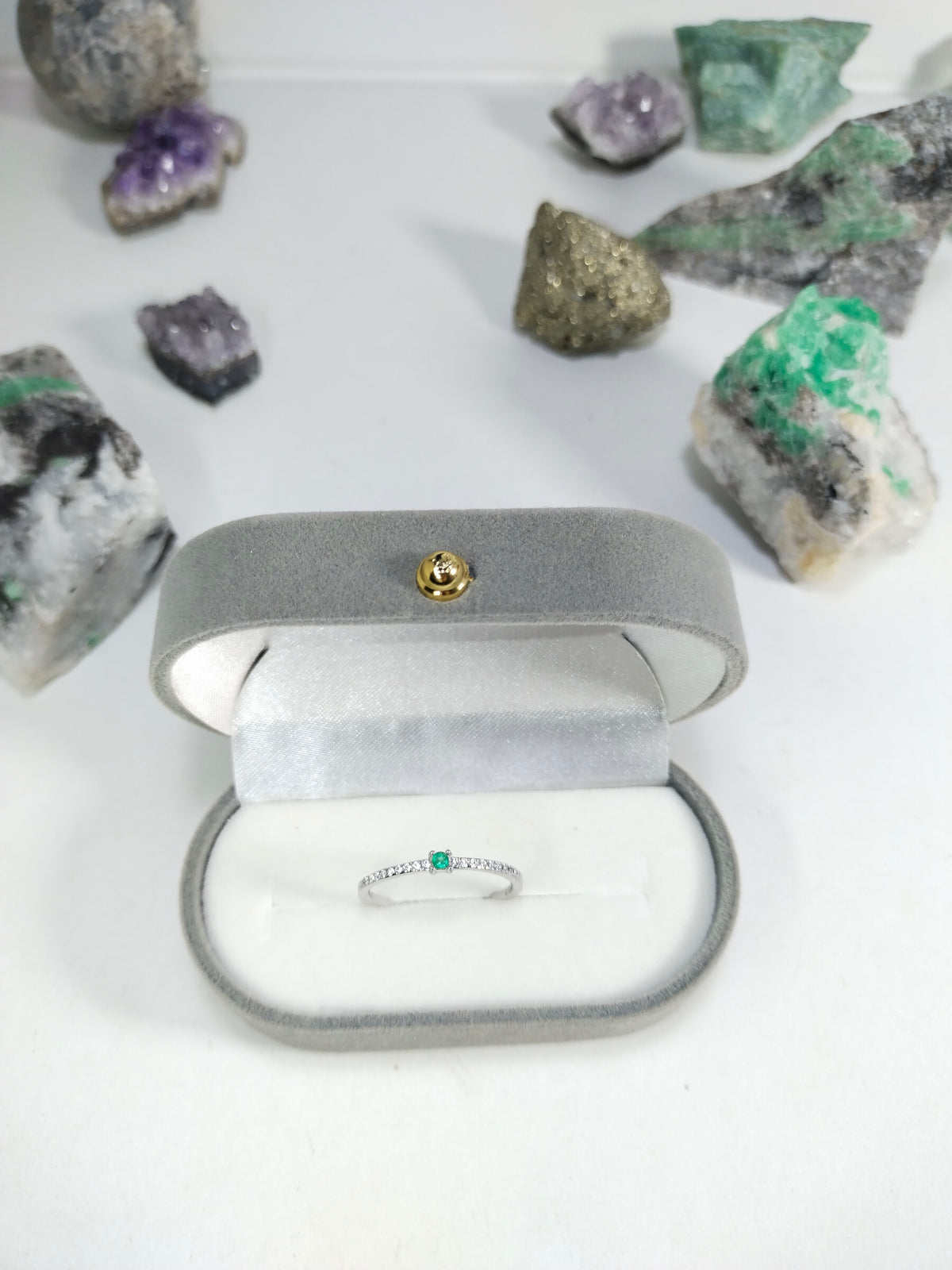 Anillo esmeralda natural certificado 2mm Joyeria acendrado Cali oro blanco con plata
