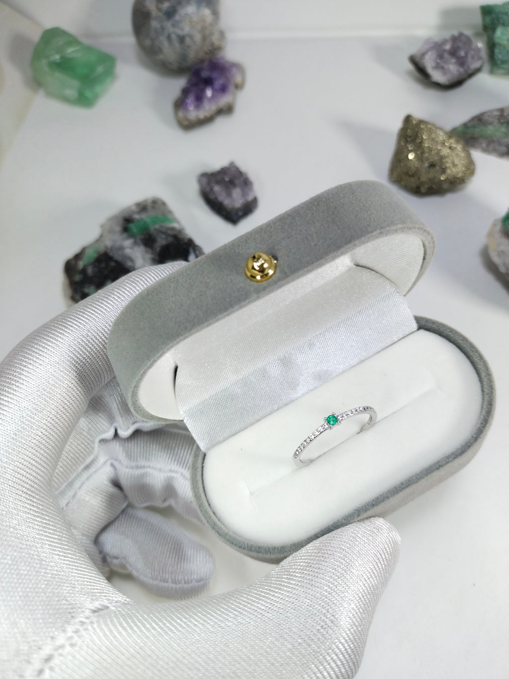Anillo esmeralda natural certificado 2mm Joyeria acendrado Cali oro blanco con plata