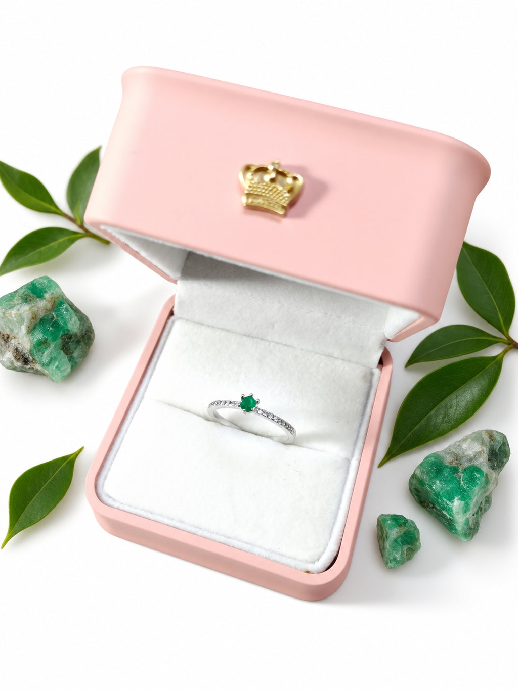 Anillo esmeralda natural 3mm Oro blanco con plata certificado cali argolla