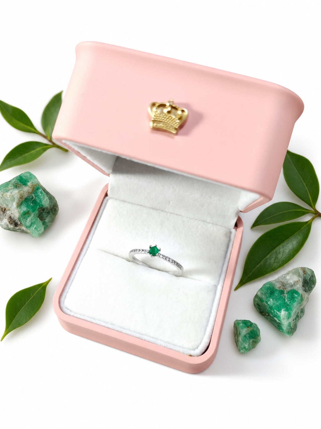 Anillo esmeralda natural 3mm Oro blanco con plata certificado cali argolla