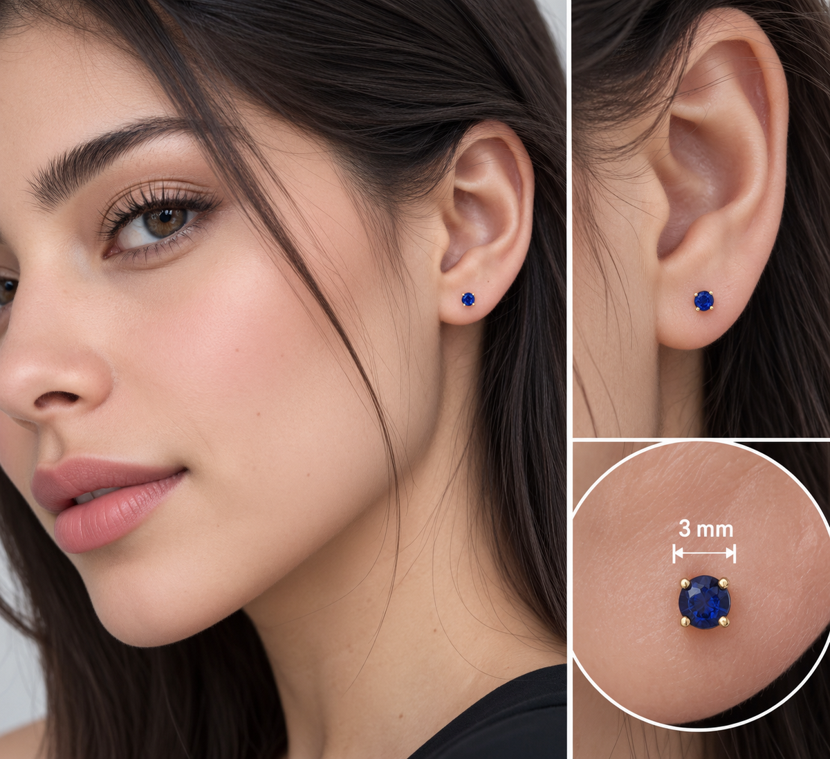 Aretes 18K oro puro italiano con zafiros azules naturales certificados Joyeria acendrado cali.