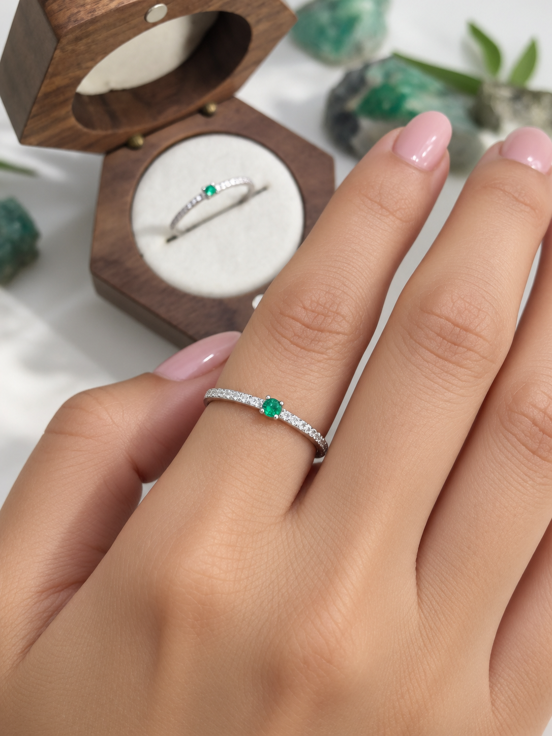 Anillo esmeralda natural certificado 2mm Joyeria acendrado Cali oro blanco con plata
