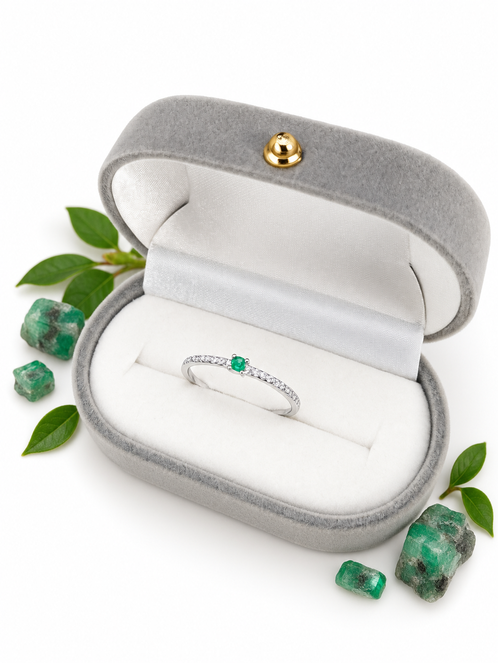 Anillo esmeralda natural certificado 2mm Joyeria acendrado Cali oro blanco con plata